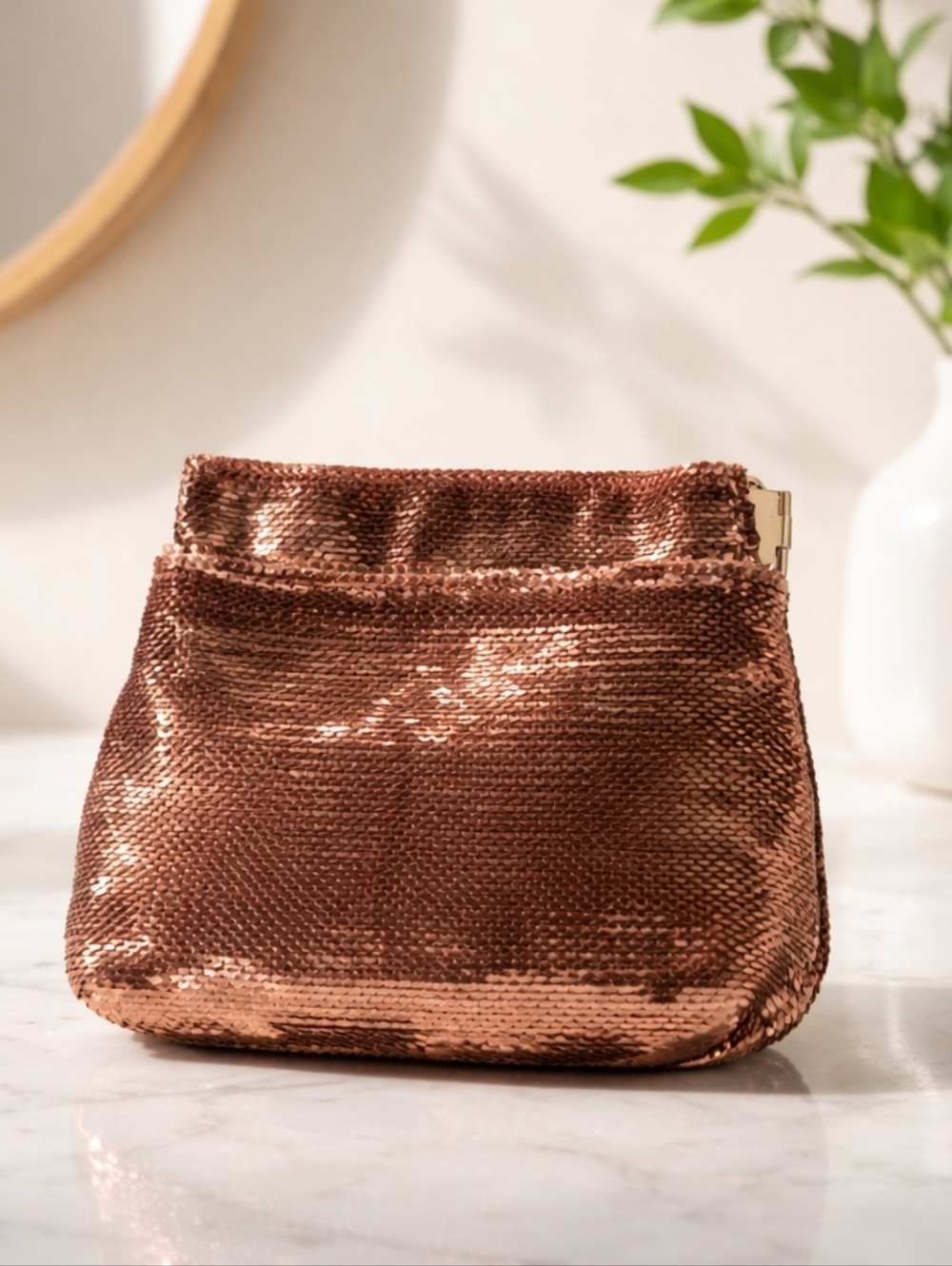 Anthropologie Sequin Clutch in Copper Hue